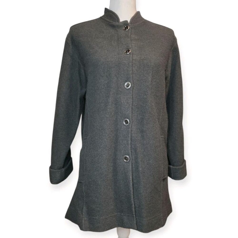 Norm Thompson 100% Wool Button Front Jacket Coat Women’s M Gray Minimalist
